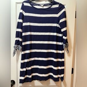 Crown & Ivy Navy and White Striped Dress with Gingham Ties Boat Beach Casual